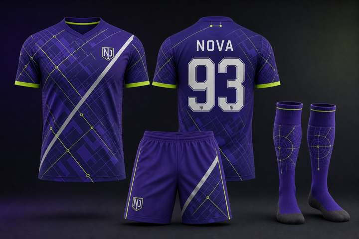 Equipación deportiva completa sublimada: camiseta con nombre y número, short y medias a juego
